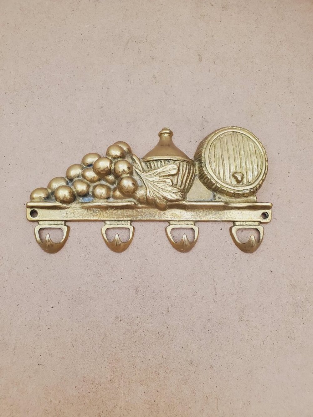 Vintage Brass Wall Key Holder Rack with four (4) Hooks | Mid Century Modern |